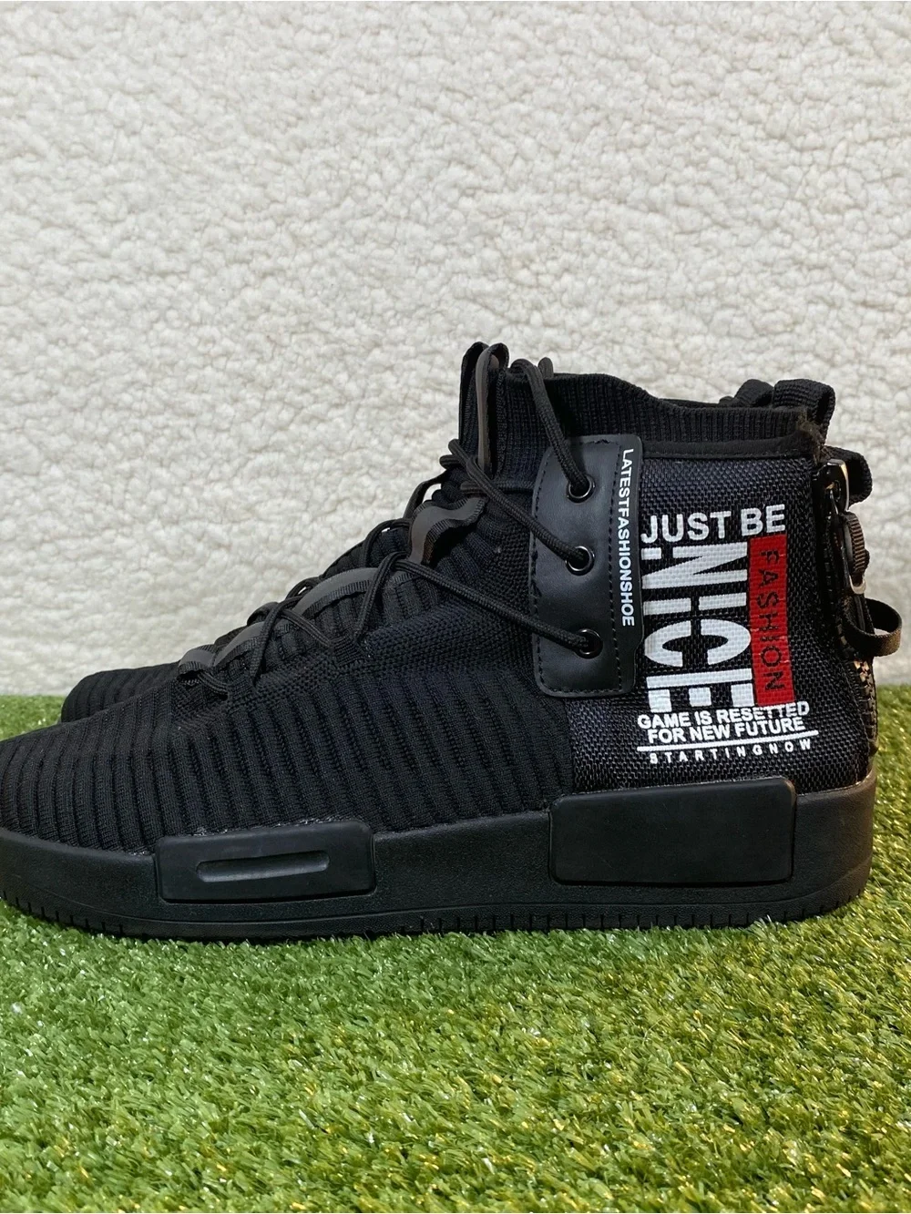 Runmaxx Casual Fashion Knit Mesh Shoes Men SZ 11 (44) Black Lace Up Hi Athletic